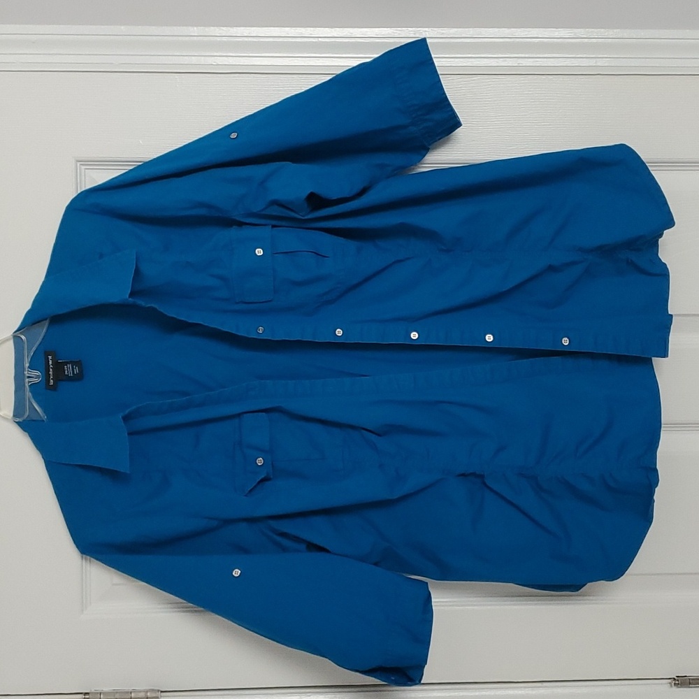 Button up blouse with 3/4 roll tab sleeves